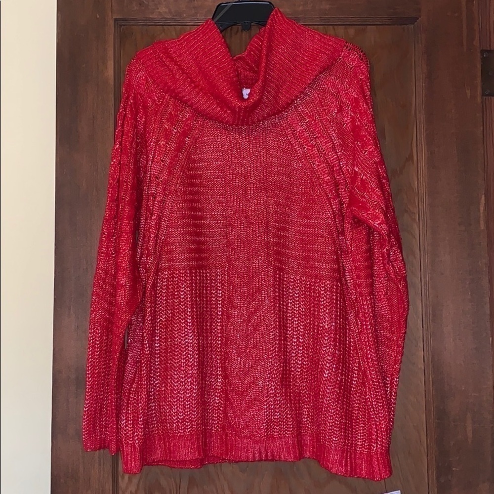 Liz Claiborne red cable-knit turtleneck sweater